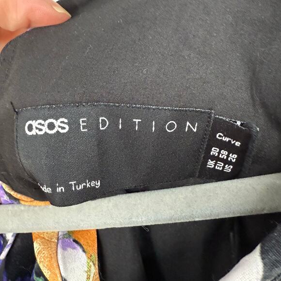 ASOS Edition Curve Floral Mini Dress Women's Size 26 Black Multi Blouson Sleeve - Picture 10 of 12